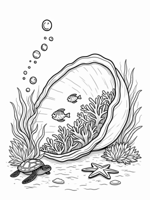 Underwater Oasis with Seashell and Sea Turtle