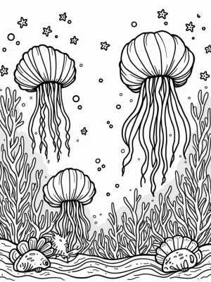 Underwater Garden with Coral Trees and Jellyfish