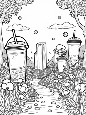 Boba Tea Garden with Oversized Tapioca Pearls
