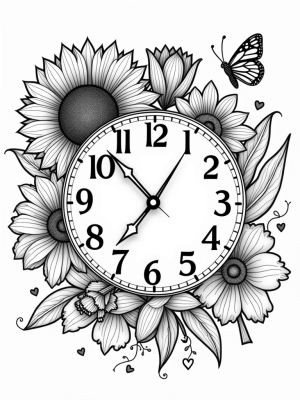 Floral Clock with Sunflower, Tulip, Rose, and Orchid