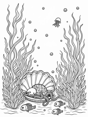 Underwater Garden with Sleeping Octopus and Colorful Fish