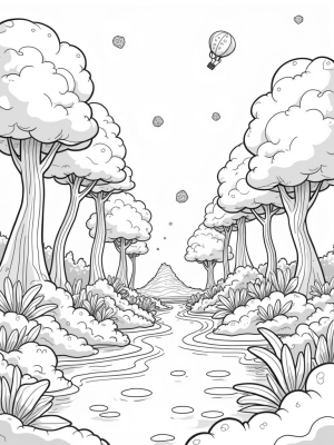 Boba Tea Forest with Tapioca Trees and Bubblegum Mountain