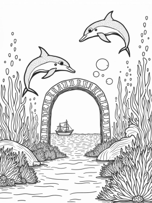Tranquil Underwater City with Dolphins and Coral