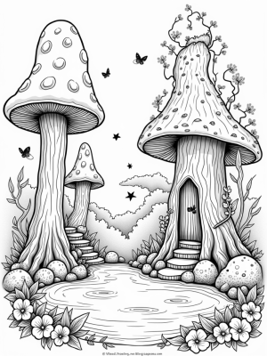 Giant Mushrooms in a Fairy-Tale Forest Glade