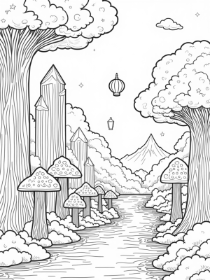 Crystal Forest with Shimmering Trees and Lanterns