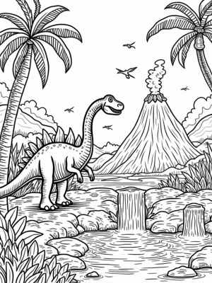 Brontosaurus Reaching for Leaves in a Prehistoric Jungle