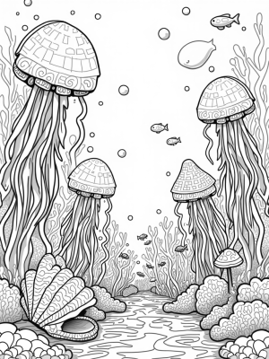 Underwater Garden with Lollipop Corals and Jellyfish