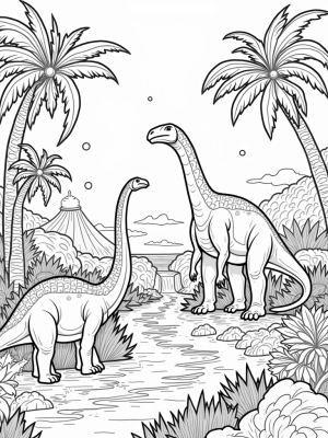 Prehistoric Jungle with Dinosaurs and Glowing Orbs