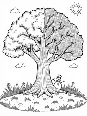 Four Seasons Tree in a Meadow