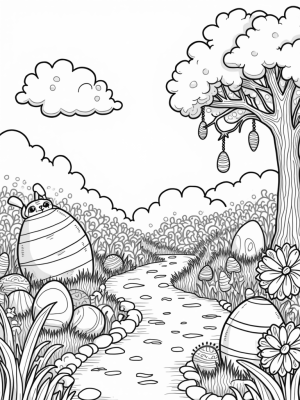 Magical Garden with Giant Eggs and a Cozy Bunny Burrow
