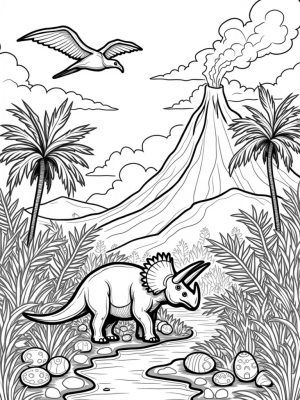 Triceratops and Pterodactyl in a Prehistoric Jungle