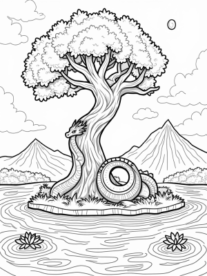 Majestic Dragon Coiled Around an Ancient Tree