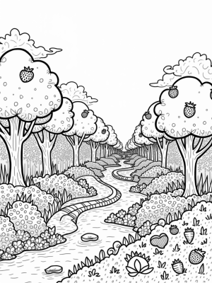Giant Fruits and Chocolate Rivers in a Whimsical Orchard
