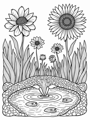 Geometric Flower Garden with a Sunflower Compass