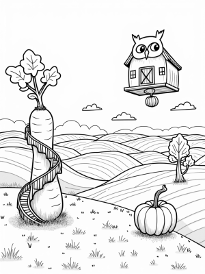 Oversized Vegetables in a Whimsical Farm Landscape