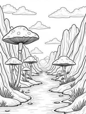 Tranquil Valley with Oversized Mushrooms and Floating Islands