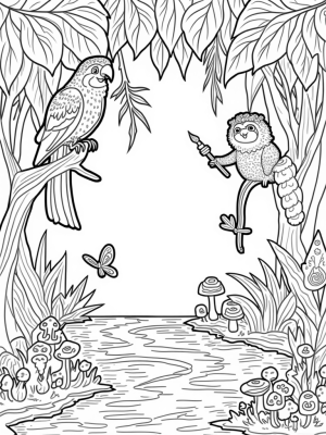 Jungle Canopy with Parrot and Sloth