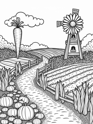 Giant Carrot Lighthouse and Colorful Birdhouses on the Farm