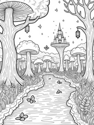 Magical Forest with Musical Mushrooms and a Floating Castle