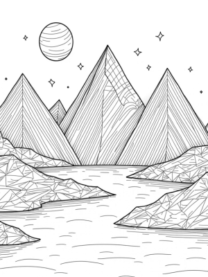 Interlocking Triangles Mountain Range with Tranquil Lake