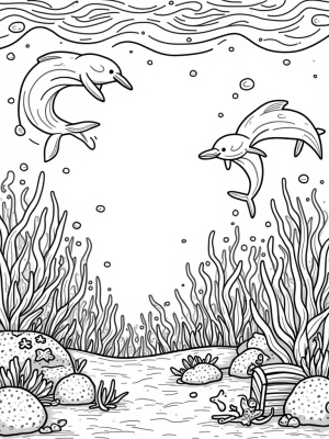 Underwater Garden with Dolphins and Friendly Octopus