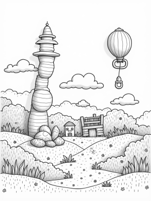 Nursery Landscape with Plush Toys and Baby Mobile