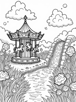 Candy Cane Carousel in a Flower Meadow
