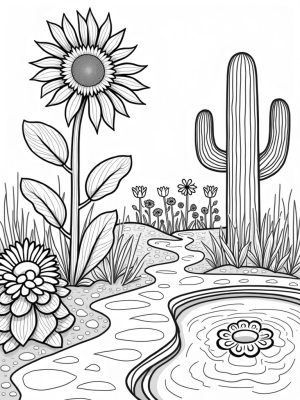 Oversized Flowers and a Daisy Fountain in a Whimsical Garden