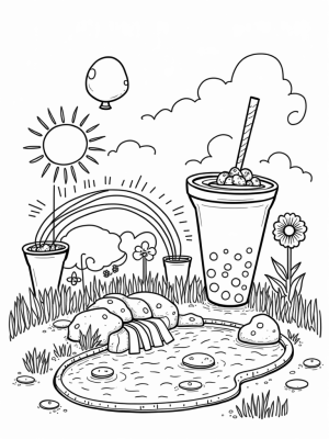 Boba Tea Garden with Floating Pearls
