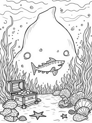 Underwater Wonderland with Shark Coral and Treasure