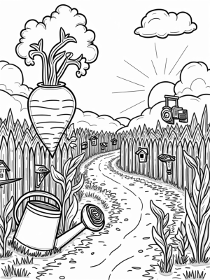 Giant Carrot and Cheerful Corn in a Whimsical Farm Scene