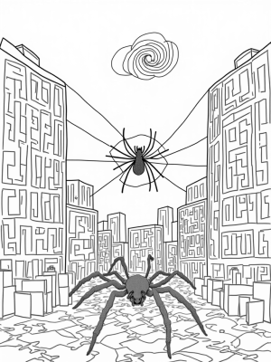 Urban Spider Web Over Cityscape