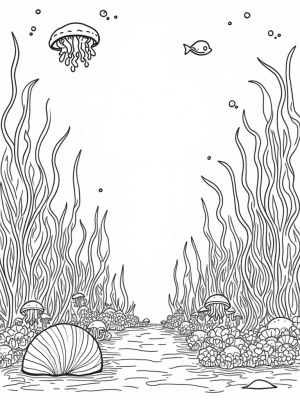 Underwater Forest with Jellyfish and Seashell