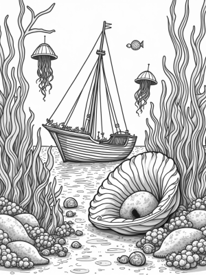 Underwater Garden with a Giant Pink Conch Shell