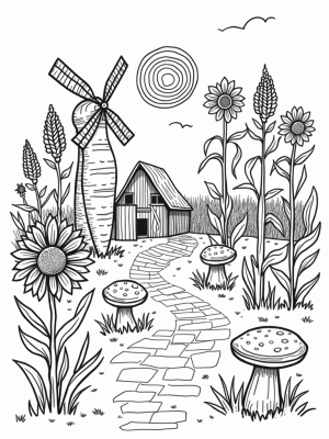Whimsical Farmyard with Giant Carrot Windmill