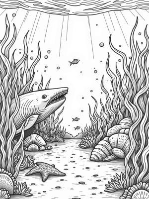 Underwater Garden with Shark Rock Formation