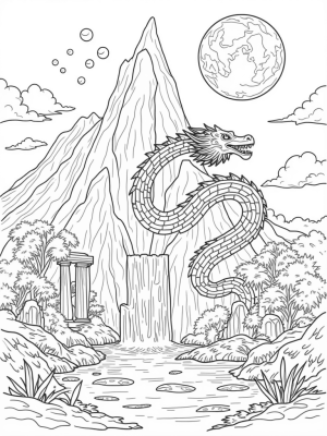 Majestic Dragon Coiled Around a Mountain Peak