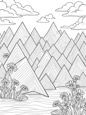 Geometric Triangle Landscape with Mountains and Rivers