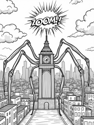 Cityscape with Spider Webs and Clocktower