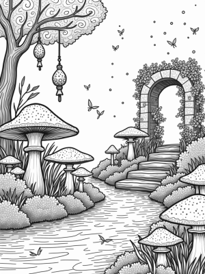 Luminous Forest with Towering Mushrooms and Moonflowers
