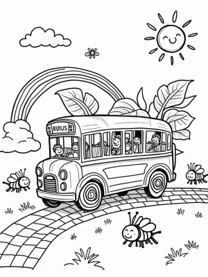 Sunflower Bus with Cheerful Bees