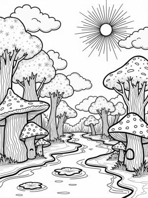 Spiral Trees and Polka Dot Mushrooms in a Magical Forest