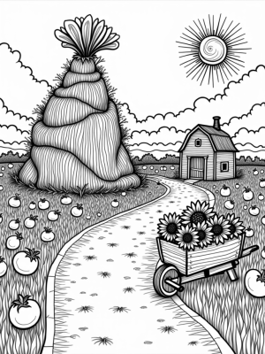 Patchwork Farm with Giant Vegetables and Sunflowers