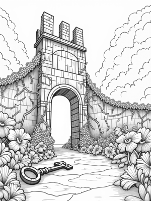 Giant City Wall with Vines and Colossal Gears