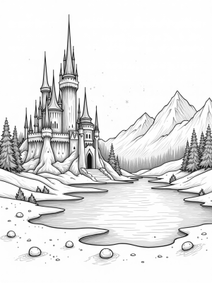 Crystalline Ice Castle in a Snowstorm