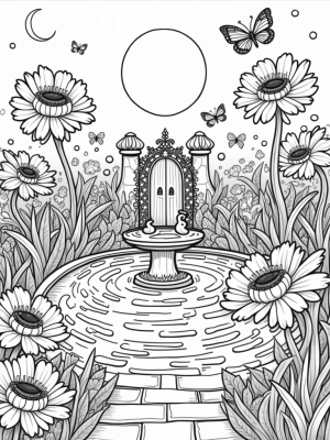 Majestic Swan Fountain in a Jewel-Patterned Garden