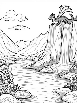 Majestic Dragon Overlooking a Cascading Waterfall