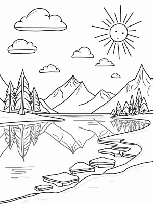 Tranquil Lake with Colorful Triangles and Geometric Trees