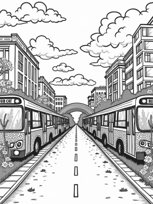 Blooming Buses on a Colorful City Street