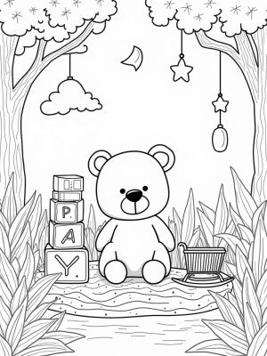 Giant Teddy Bear in a Jungle Nursery